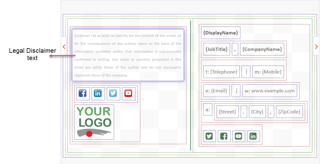 Working with the Legal Disclaimer signature element Exclaimer